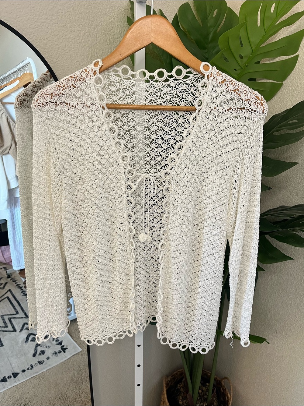 🐚✨Vintage-Inspired White Crochet Pearl Tie Cardigan | Romantic Boho Coastal Top